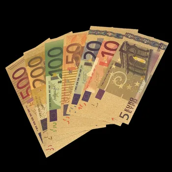

7pcs/set Color Euro Banknote Sets 5 10 20 50 100 200 500 EUR 24K Gold foil banknote Commemorative coin home Decro banknotes