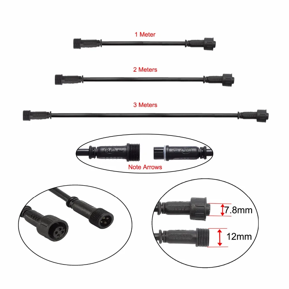 8/12 мм IP67 LED продлить Кабели Применение Изменяемая Цвета Лампы для мотоциклов 4 pin с 1/2/3 метр удлинитель для rgb