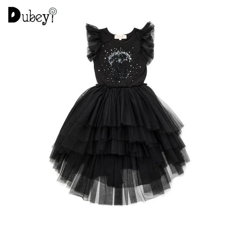 Платье-пачка с блестками для девочек; Детские платья; черный костюм принцессы с вышивкой из бисера и пайеток; одежда для маленьких девочек