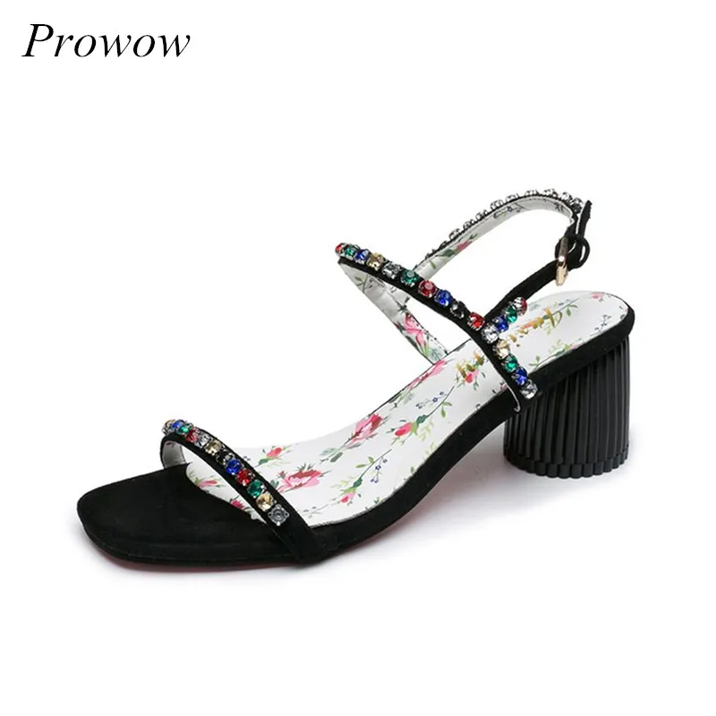 

Summer Sequins Thick With Sandals Open Toe Buckle With Stylish Comfortable Sandals Suede Rhinestone Quality Wild Women'S Shoes
