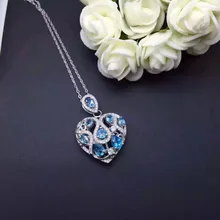 Природный Голубой топаз камень кулон S925 Серебряный натуральный драгоценный камень кулон Цепочки и ожерелья трендовые сердца Гортензия женские вечерние ювелирные украшения