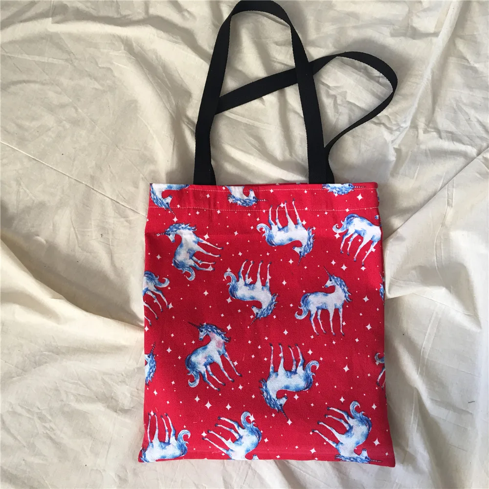 YILE хлопок холст эко хозяйственная сумка наплечная печать единорог Красная база L8625-1