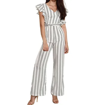 

2019 Spring Modern Lady Stroked Side Reinforced High Tail Thin Long Overalls V -section Sexy Bodycon Bodysuit