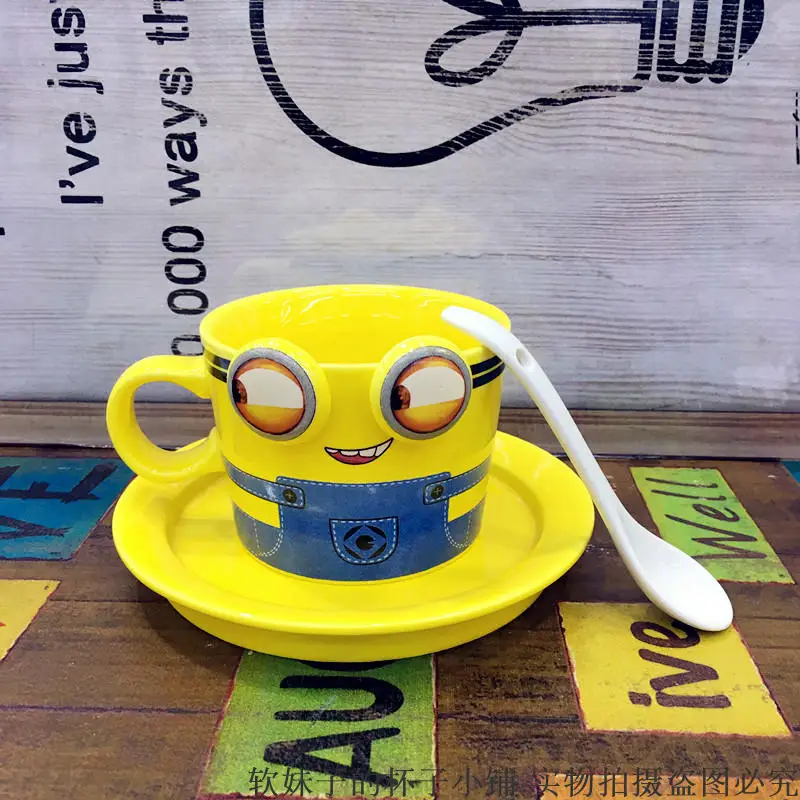 Новинка, креативные керамические кофейные чашки с блюдцем, чайная чашка с молоком, набор с ложкой Drinkware-Z0028