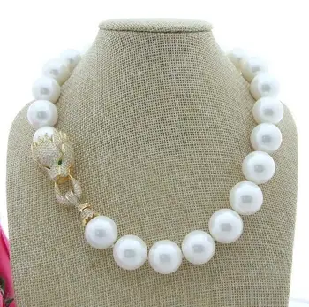 

Charming 18" 36" 18MM White Shell Pearl Necklace Dragon Cz pave Clasp