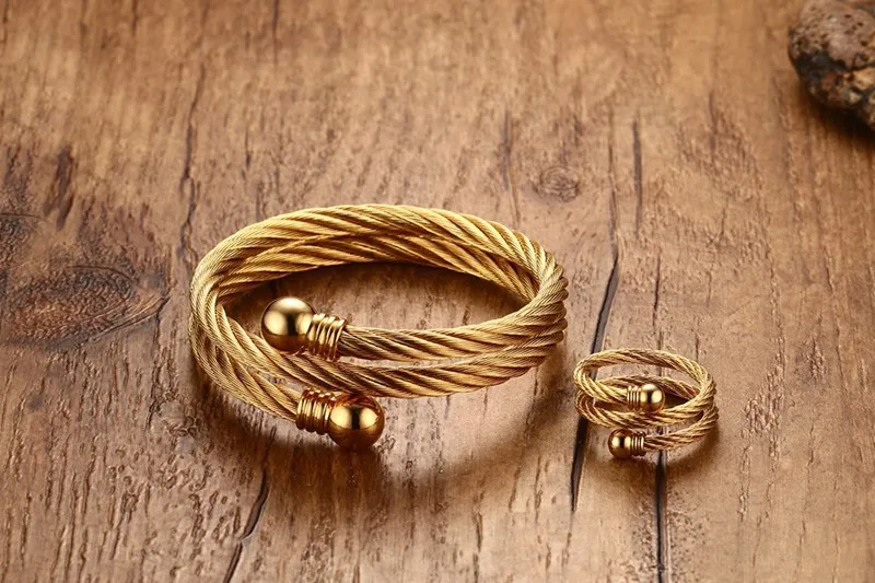 

Stainless Steel Man Double Wire Mesh Bangle Plating Expand Bracelet and Ring