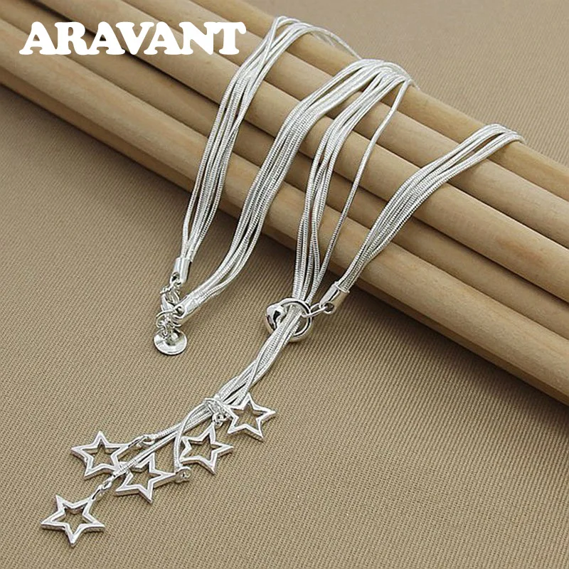 

925 Silver Five Star Chains Necklace For Women Charm Necklace Jewelry