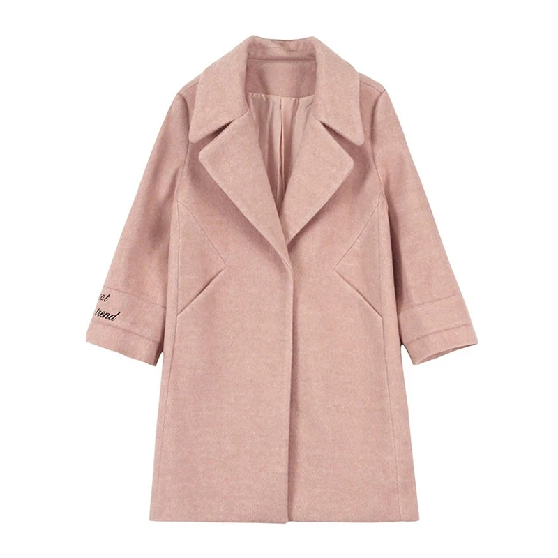 Wool Blend Coat Women Long Sleeve Turn-down Collar Outwear Jacket Casual Autumn Winter Elegant Overcoat Pink Camel Coat