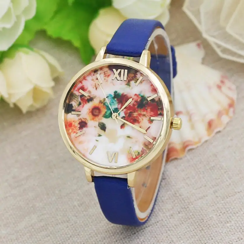 Роскошные Для женщин девочек часы цветок кожа аналоговые кварцевые сплава движение наручные часы Montre Femme 2018 часы для Для женщин s часы 40