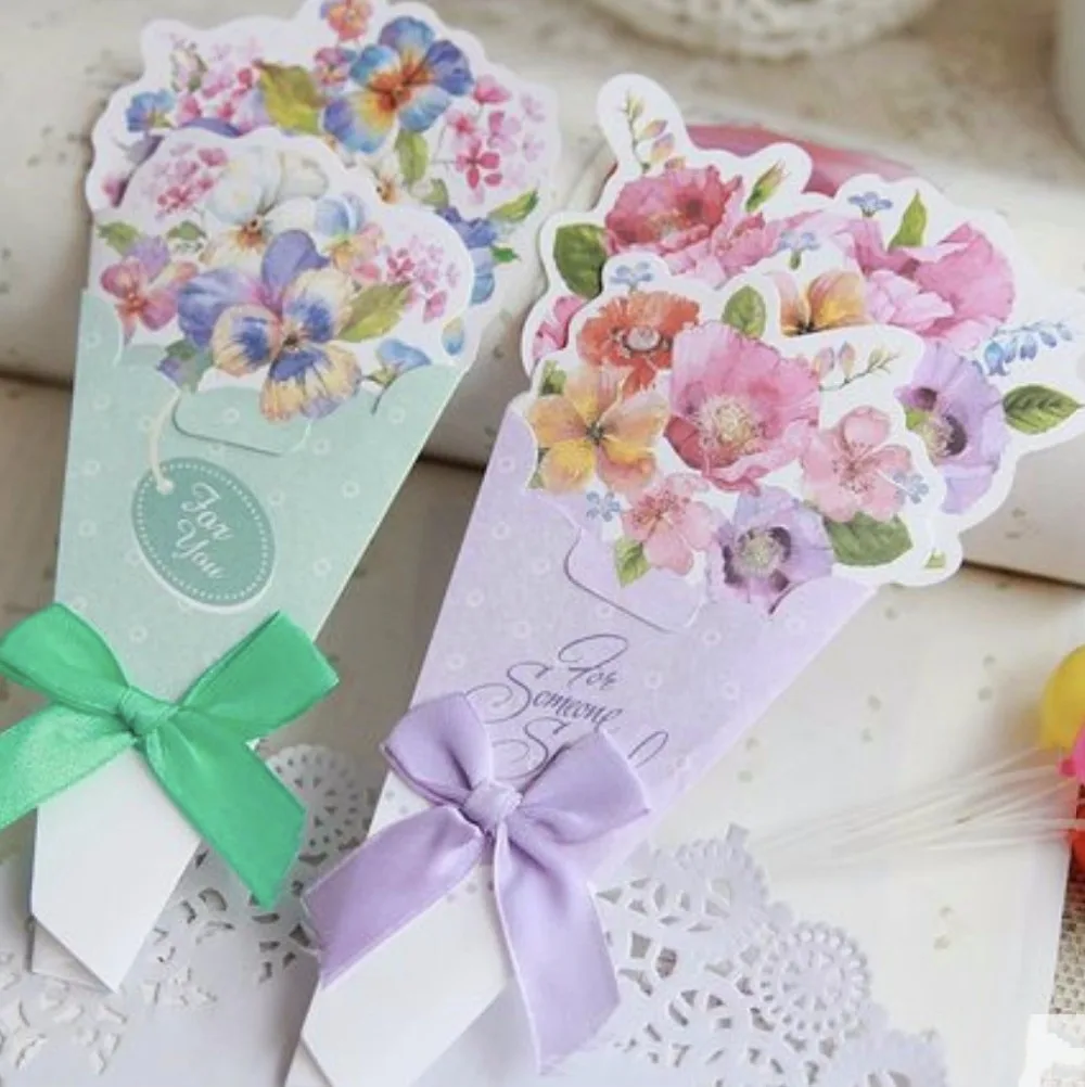 

Beautiful Paper 3D Bouquet Flower Shapes Greeting Cards envelope Invitation Handmade Gift Cards For Friend, Kids, Family 5 sets