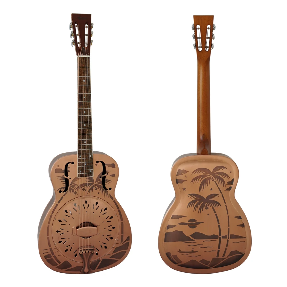  Aiersi Brand Style O Bell Brass Blues Slide Resonator guitar with Sandblasted Model A38-RC