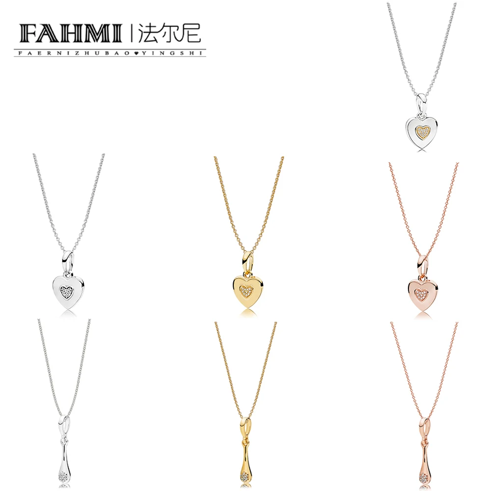 

FAHMI 100% 925 Sterling Silver 1:1 Modern LovePods Necklace Rose Logo Heart Necklace TWO-TONE SIGNATURE HEART Clavicular chain