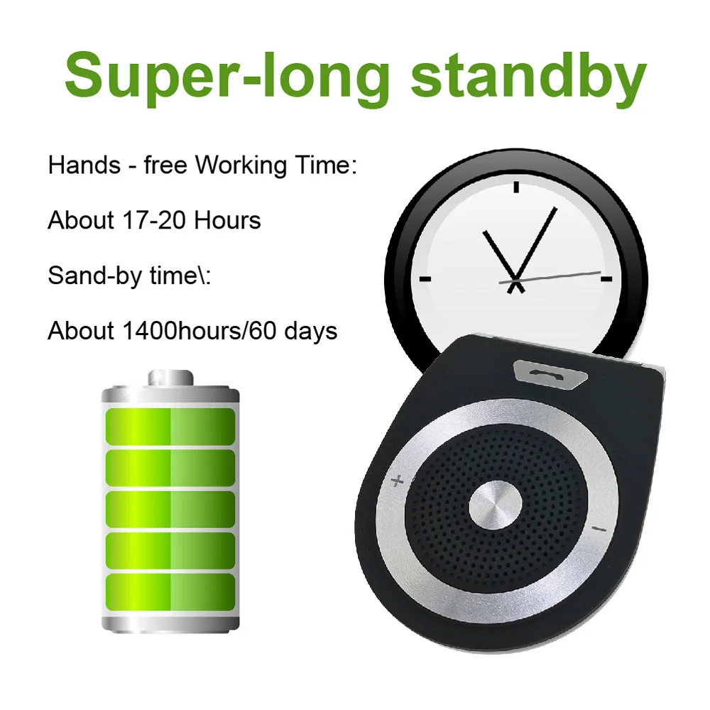 Bluetooth Car Kit  Handsfree Noise Cancelling Bluetooth V4.1 Receiver Car Speakerphone Multipoint Clip Sun Visor for two Phones