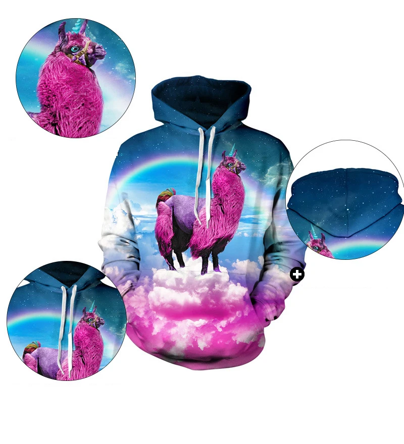 LORDXX толстовки с принтом инопланетяне Единорог панк хип-хоп весна 3D печать граффити Пользовательские печати пуловеры feminina уличная одежда