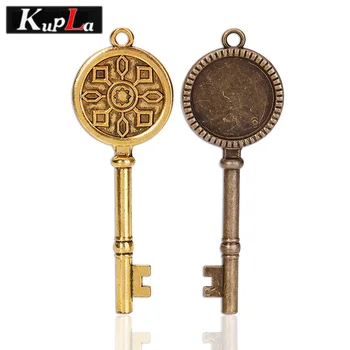 

Vintage Metal Key 20mm Round Pendant Cabochon Settings & Glass Cabochon DIY Handmade Jewelry Blank Pendant Base C5697
