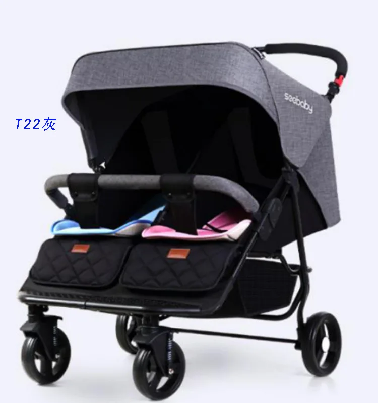 Двойная детская коляска, двойная, может лежать, складной светильник, детская коляска для мальчиков и девочек, универсальная детская коляска для близнецов - Цвет: gray