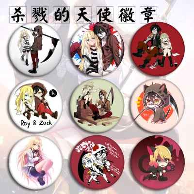 

12 Types Angels of Death Ray Zack Figure Model Brooch Pins Broches Round Tinplate Badge For Bag Lapel Fans Gift Children Toy