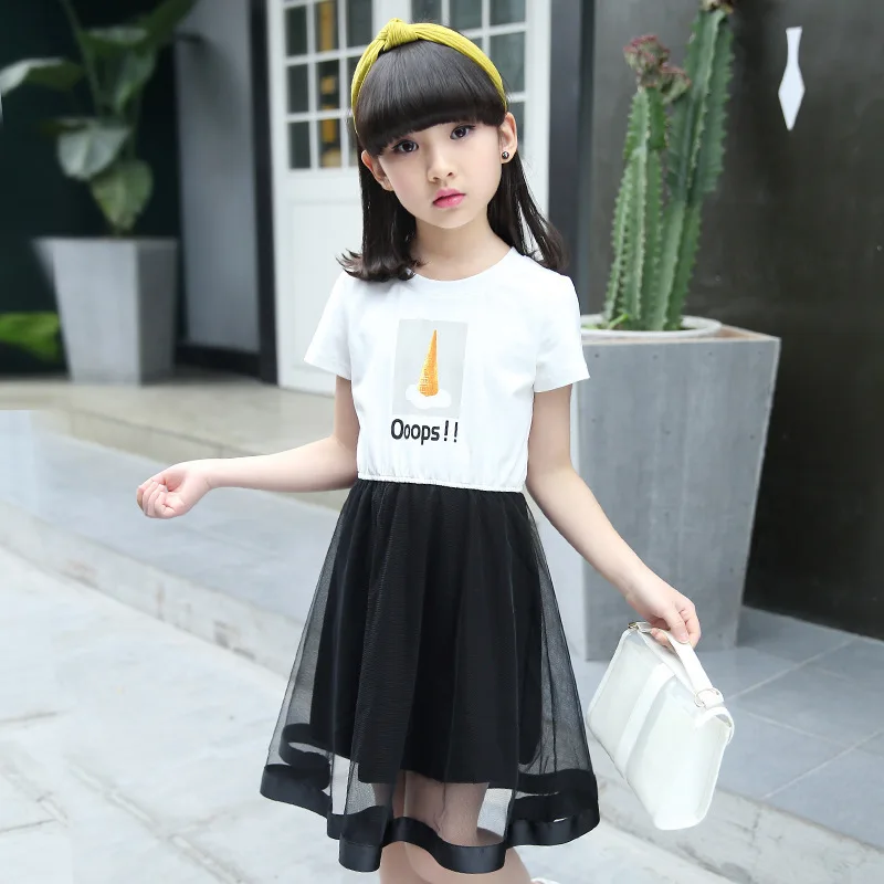 Children's Wear girl dress summer 2019 Chinese and Korean version splicing screen yarn skirt kids Fashion