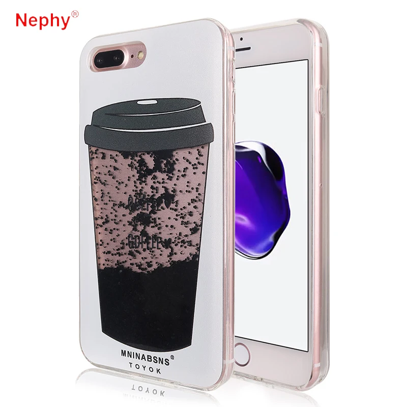 

Nephy Luxury Black Coffee Cup Phone Case for iPhone 6 S 6S 7 8 X Plus 6Plus 7Plus 8Plus Cool Dynamic Liquid Quicksand Back Cover