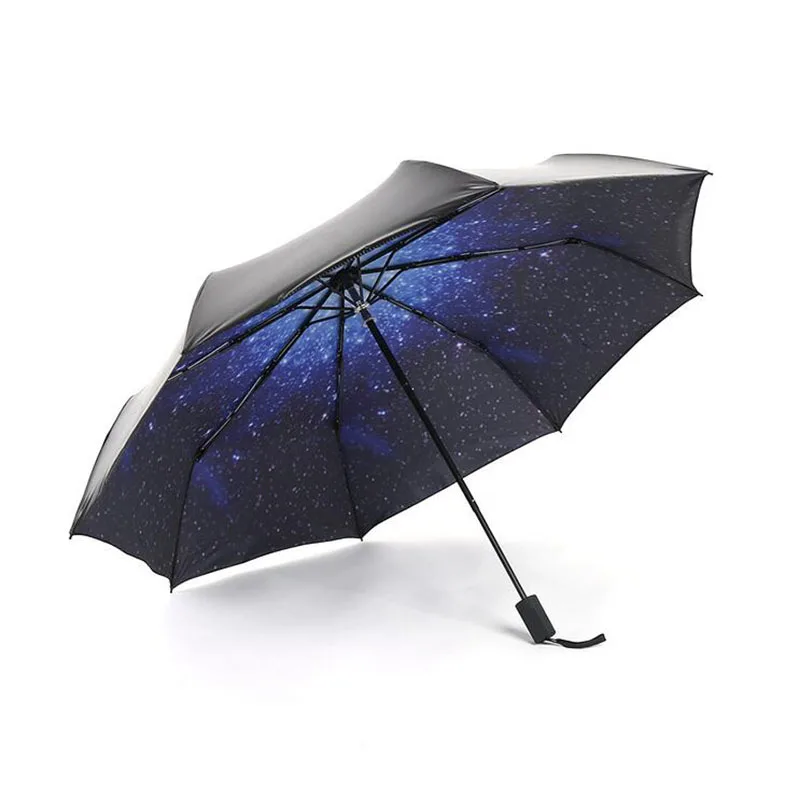 AsyPets Creative Star Umbrella 3 Folding Black UV Protection Sunny
