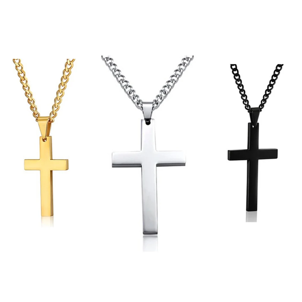 

2019 Single Smooth Geometry Alloy Cross Pendant Necklace Jewelry In Stainless Steel Chain Simple Men 3 Colors Drop shipping