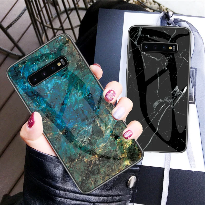 

For Samsung Galaxy S10 Case UYFRATE Ultra Slim Smooth Marble Tempered Glass Cover Funda For Samsung Galaxy S10 S10 Plus S10e
