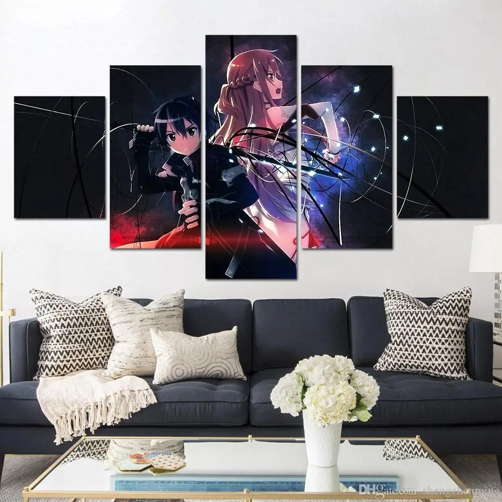 Wall Picture 5 piece Japan Sword Art Online poster Canvas painting Janpanese poster and Prints 5 panel Canvas Painting F820
