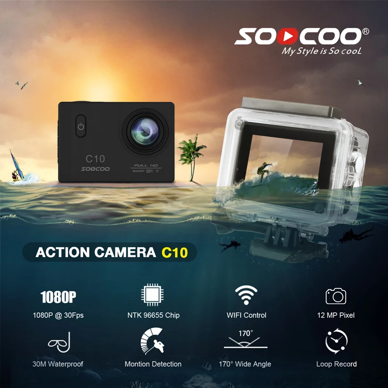 2019 новая спортивная Экшн камера SOOCOO C10 Full HD NOVATEK96655 с Wi Fi камерой 1080p 12 МП