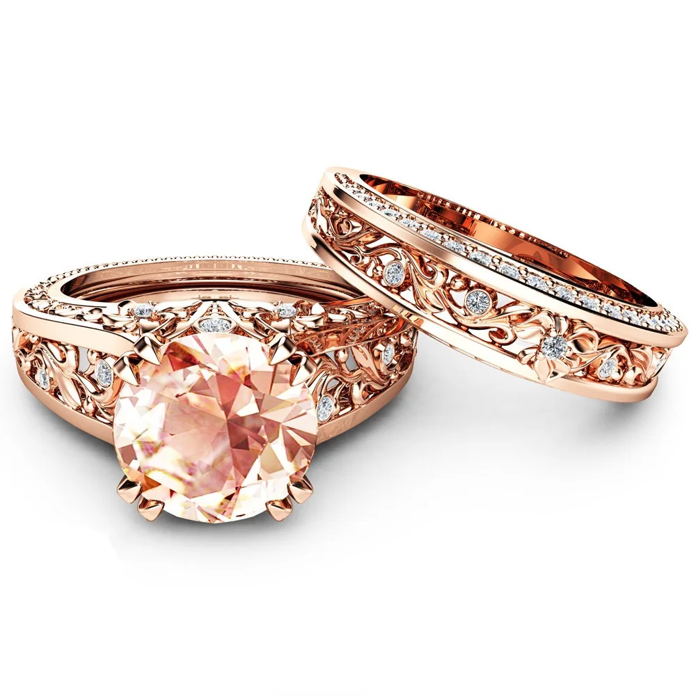 Элегантное циркониевое кольцо ювелирное покрытие розовое золото цвет шампанского драгоценный камень Обручальное кольцо Набор для женщин размер 6-10 anel feminino