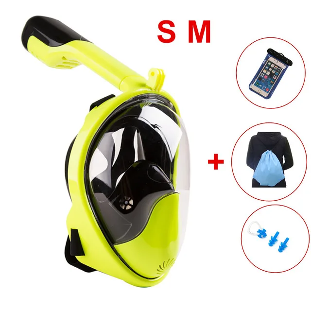 Маска для дайвинга, подводная противотуманная маска для подводного плавания, маска для подводного плавания для мужчин и женщин - Цвет: Yellow Set  S M