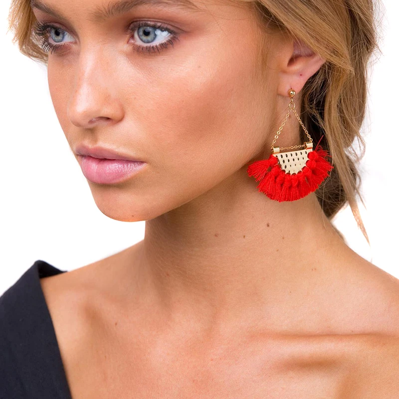 

JUJIA T Show Bohemia Tassels Dangle Earrings Women Accessories Cotton Handmade Fringed Earrings Ethnic Jewelry Trendy Style