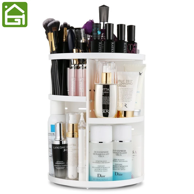 

360 Degree Rotation Adjustable Multi-Function Plastic Cosmetic Storage Rack Large Capacity Makeup Organizer Holder