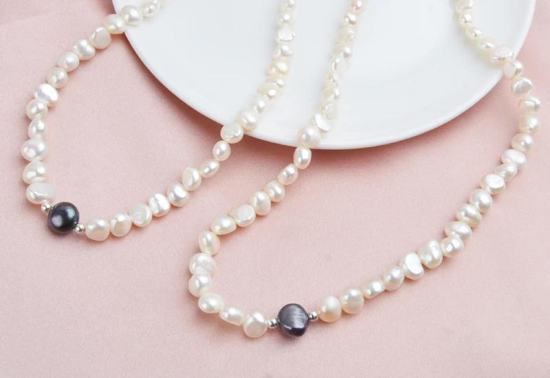 ASHIQI настоящий белый пресноводный жемчуг цепочки и ожерелья для женщин с чистого жемчуга серебряные бусины 925 пробы украшения ручной работы