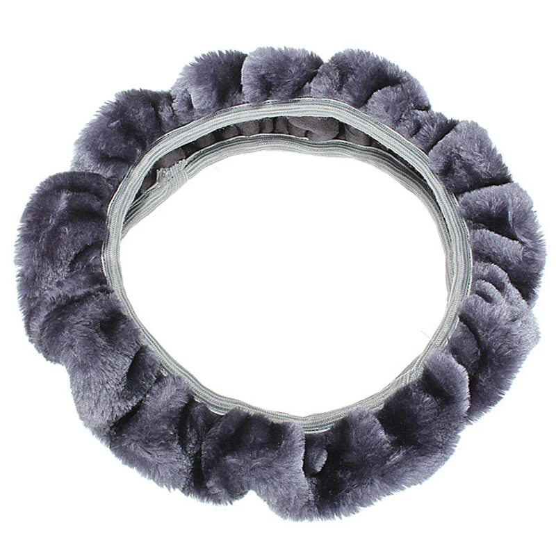 JX-LCLYL Grey Universal Car Auto Soft Plush Warm Steering Wheel Cover For Winter