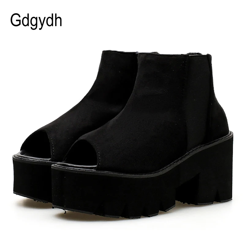 

Gdgydh Women Boots Shoes High Heels Autumn Zipper Black Platform Boots Peep Toe Heels Woman 2019 New Arrivals Comfortable Shoes