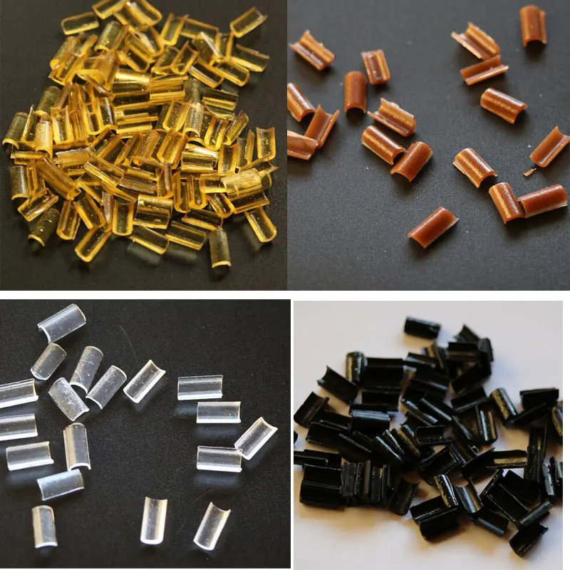 Flat tip Rebonded Keratin GLue 1000pcs Hair Extensions Keratin Bonding Glue Granule Fusion Nail U Tip Rebonds Clear Yellow Color