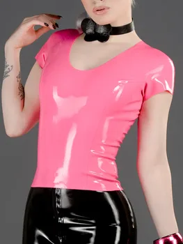 

Latex t-shirt with short sleeves, scoop neck and full rear-zip Latex Tops Wear Cosplay Costumes