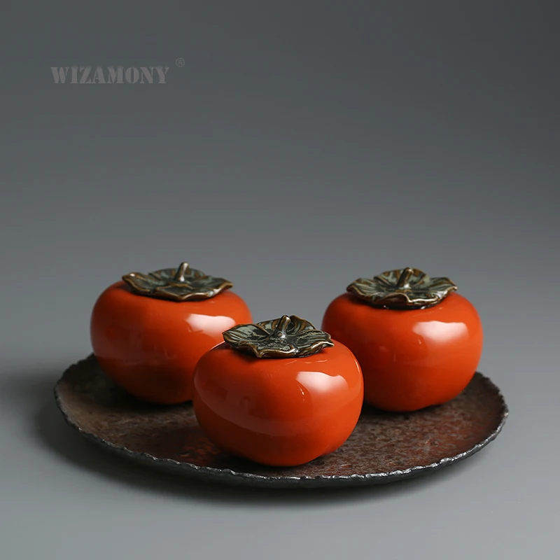 

WIZAMONY Chinese Kung Fu Jingdezhen tea caddy tea cans Persimmon canister container for puer Oolong tea storage chests tea D