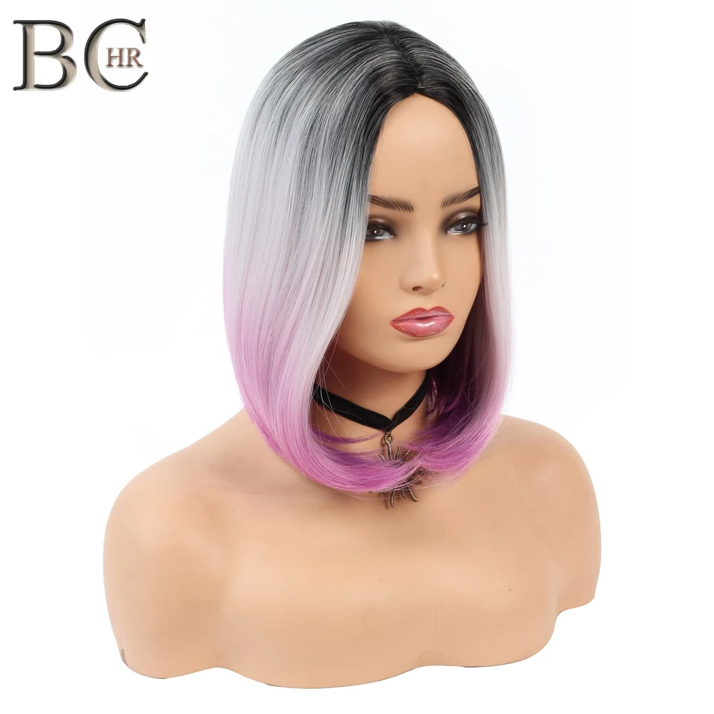 BCHR боб парики короткие синтетические парики для черных женщин Омбре парик белый розовый серый цвет высокотемпературные волокна волос