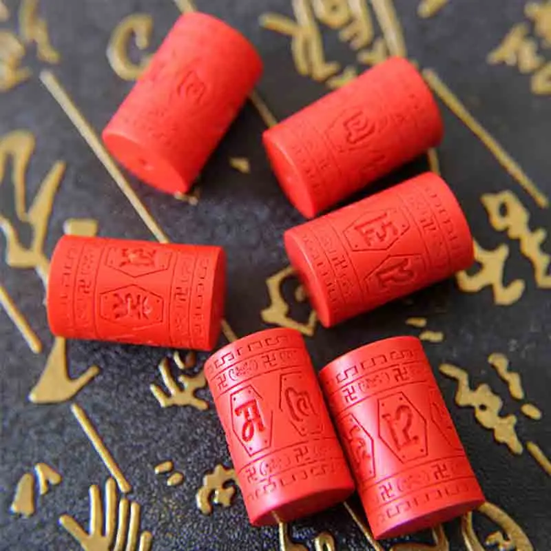 

Natural Engraved Craft Handmade Cinnabar Spacer Beads 16x25mm Tibetan Style Decoration Charms Accessories DIY Jewelry Making