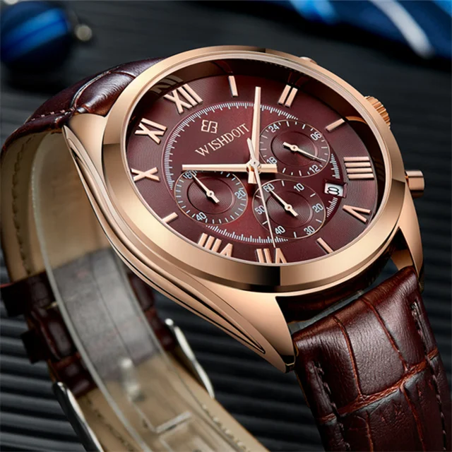 

Brand De Luxe WISHDOIT Rhinestone Dial Leather Watch Casual Pilot Army Military Men's Quartz Wristwatch Relogio Masculino Clock