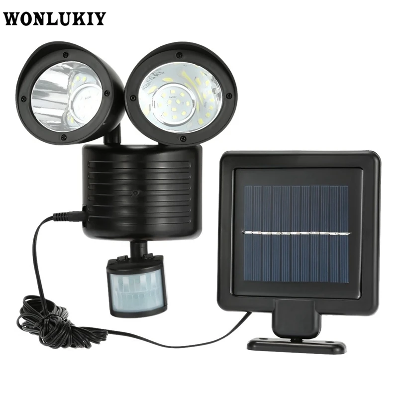 

22 LEDs Solar Powered Outdoor Garden Lights PIR Motion Sensor Double Head Solar Wall Street Light Security Lamp Waterproof