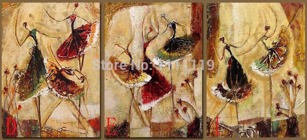 

Hand Painted 3pcs/lot Modern Pictures On Canvas Abstract Ballet Oil Painting Handmade Living Room Decor Dancer Wall Art Pictures