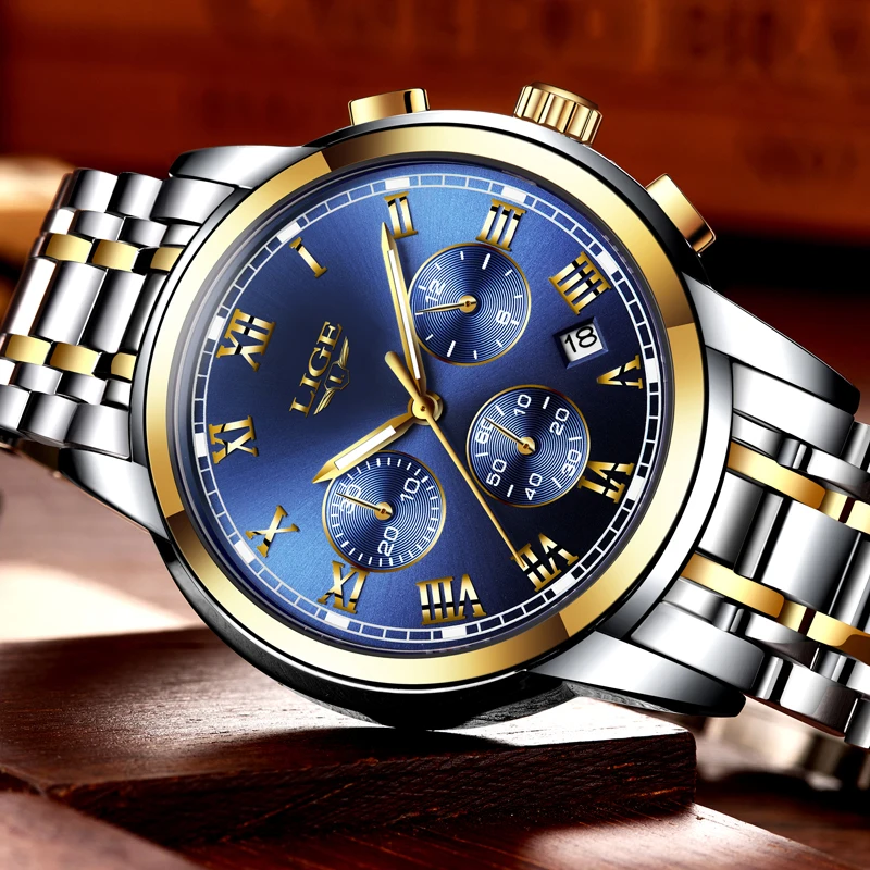 LIGE Watches Men Fashion Brand Multifunction Chronograph Quartz Military Sport Wristwatch Male Watc