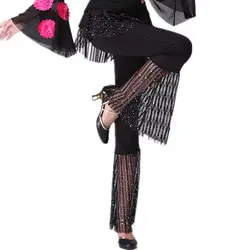 Женские брюки для танцев, облегающие брюки с блестками, мягкие эластичные свободные брюки для латинских танцев JL