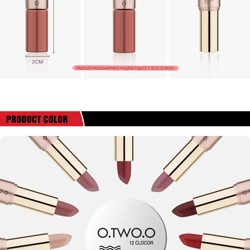 O.TWO.O 2 in 1 Matte Lipstick+Lip Gloss Lips Makeup Cosmetics Waterproof 12 Colors Choose