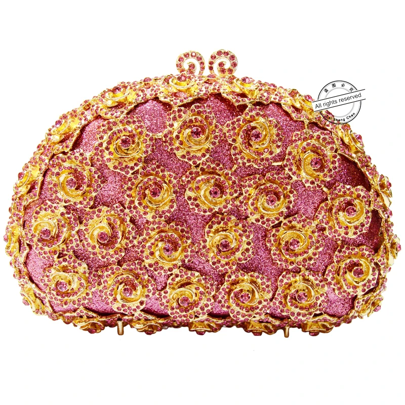 ФОТО LaiSC pink evening clutch bags rose flower shape luxury diamante clutch evening bags studded crystal wedding party purse SC174