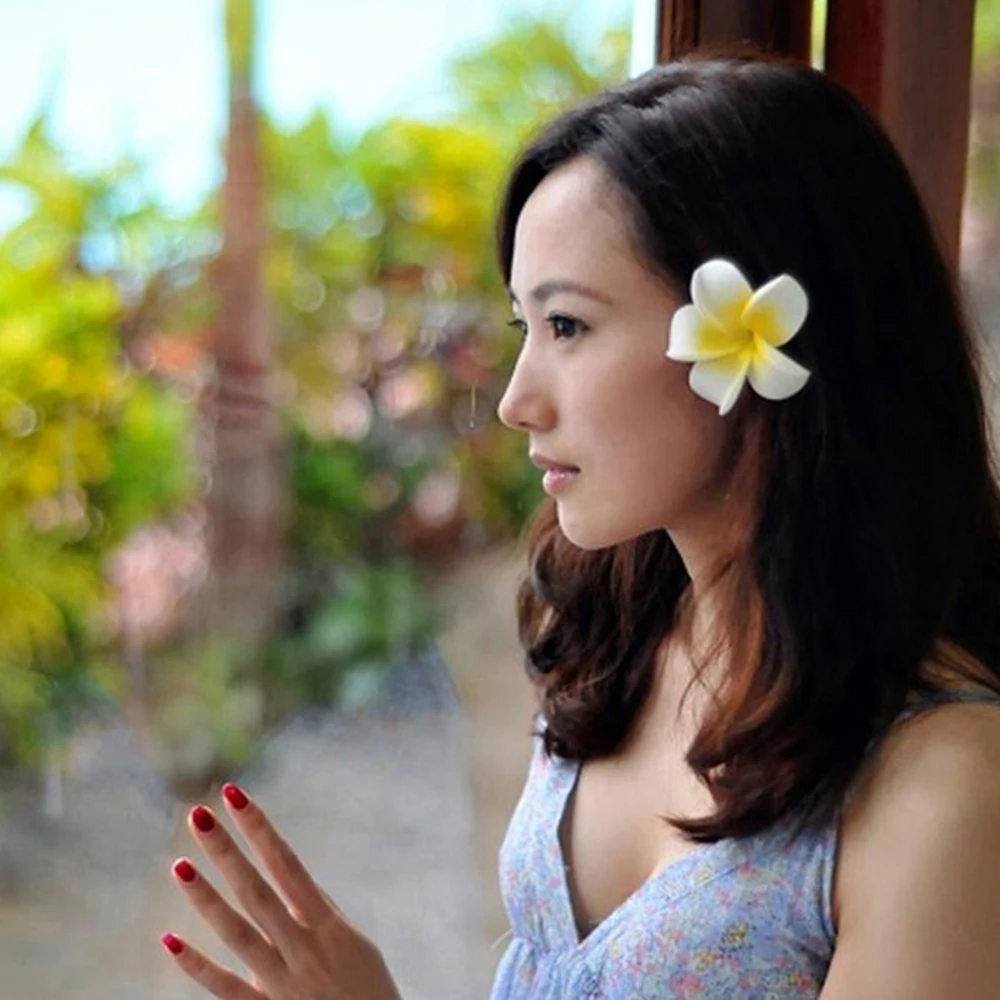 

6Pc Flower Hair Clip Bridal Party headwear Women Yellow Hawaiian Plumeria Hairpin Bohemia Beach hair claws art design Wholesale