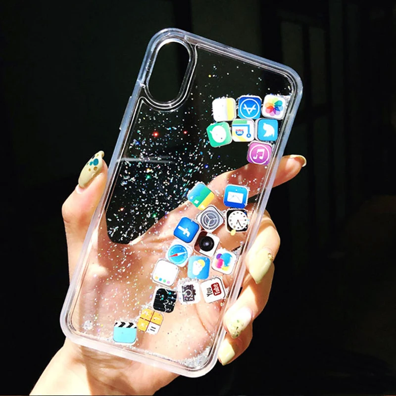 Quicksand Capinha Case For iPhone 7 7Plus 8 8Plus 6s Plus Dynamic Liquid Hard PC Case For iPhone 5 SE X XR XS Max App Capa ipone