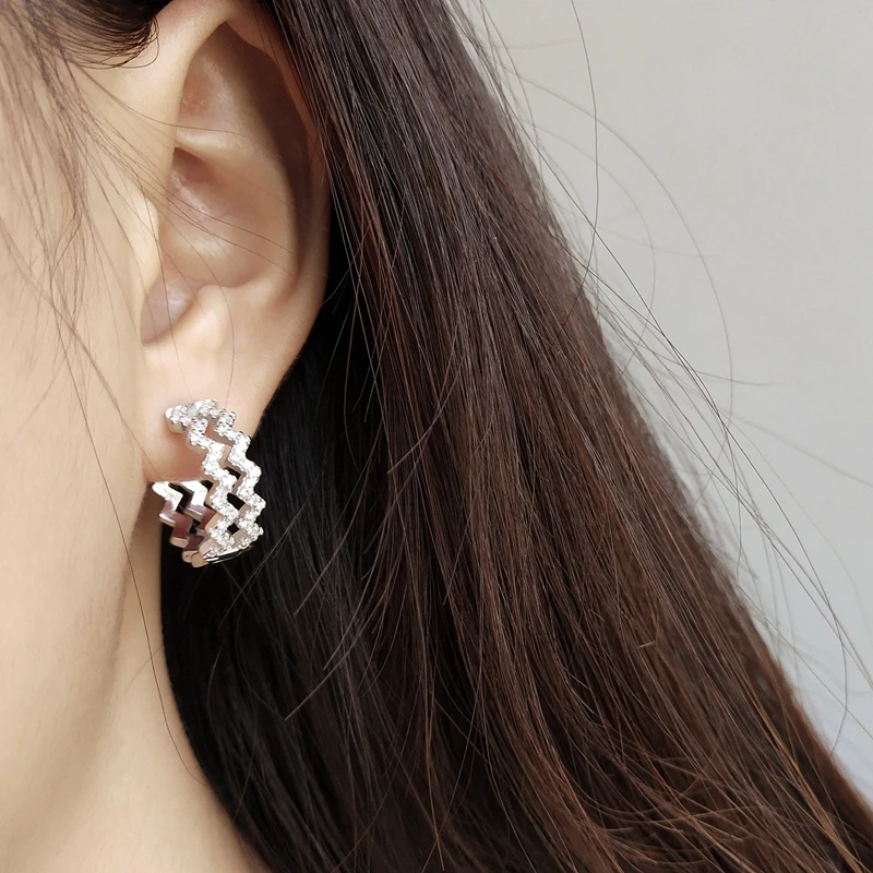 

LouLeur 925 sterling silver zircon double layer water ripple earrings silver fashion elegant earrings for women fine jewelry